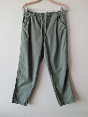 Sonoma Olive Green Paper Bag Pants Cotton Utility Size M Drawstring Straight Leg